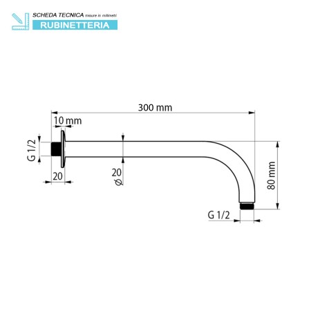 2 - Braccio doccia 30 cm in acciaio inox platinum