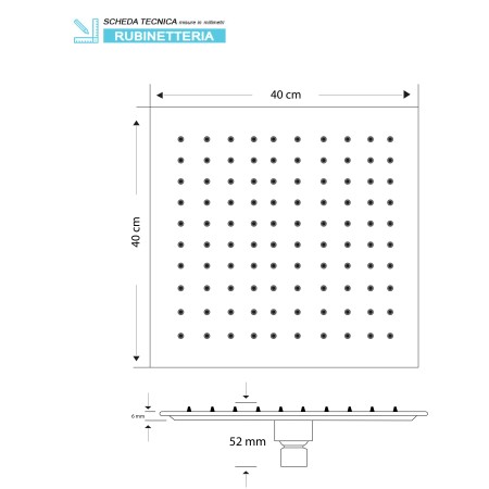 2 - Soffione quadrato platinum nero opaco 40 x 40 cm