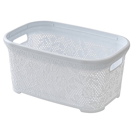 2 - Cesta portabiancheria in plastica bianca 27 Lt Flower