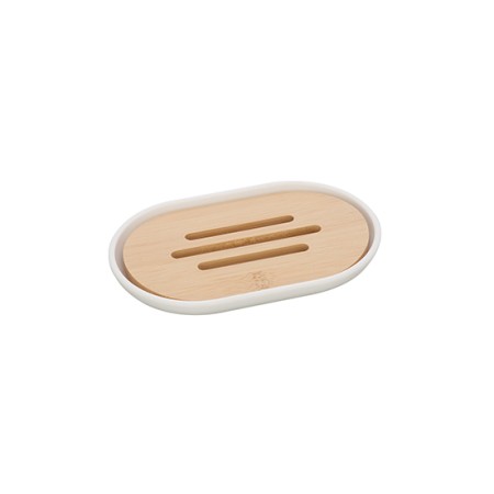 2 - Portasapone in plastica e bamboo bianco linea Florida