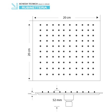 2 - SOFFIONE QUADRATO NERO 20X20 CM SUS304