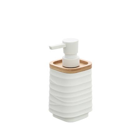 2 - Dispenser sapone in plastica ABS e bamboo bianco linea Alabama