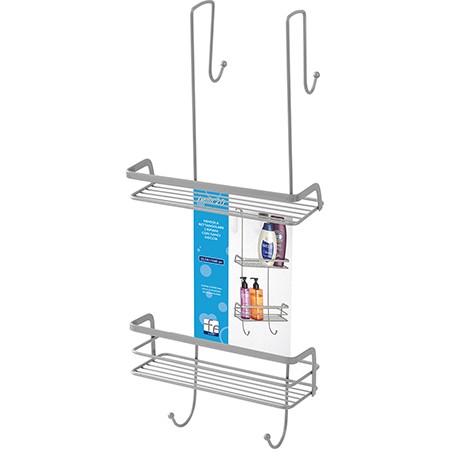2 - Mensola rettangolare due ripiani con ganci doccia linea Linda 2.0