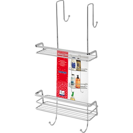 2 - Mensola rettangolare due ripiani e ganci doccia linea Francy 2.0