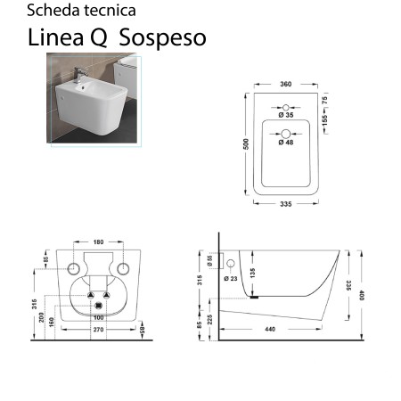 2 - Bidet Linea Q in ceramica sospeso