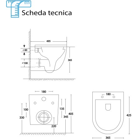 2 - Vaso Linea Spin in ceramica sospeso