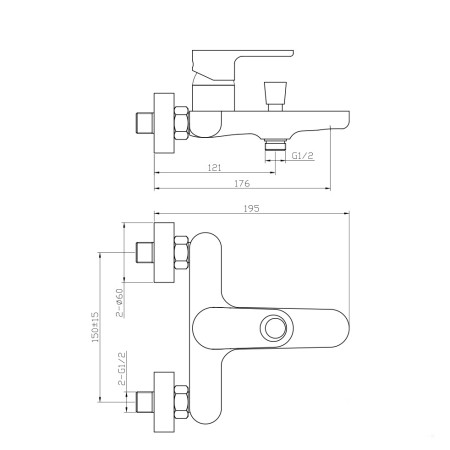 2 - Miscelatore vasca monocomando esterno serie Kreo