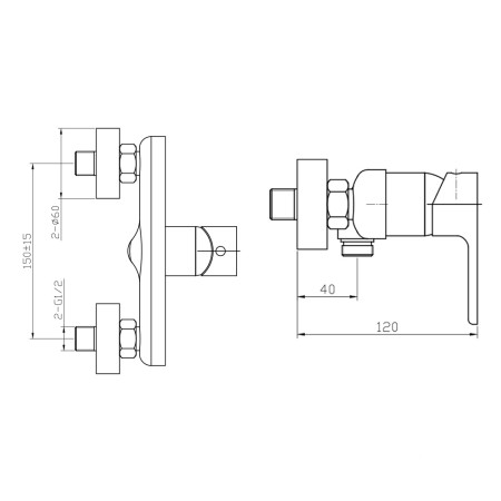 2 - Miscelatore doccia esterno serie Kreo