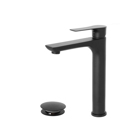 2 - Miscelatore lavabo alto nero opaco serie Flat